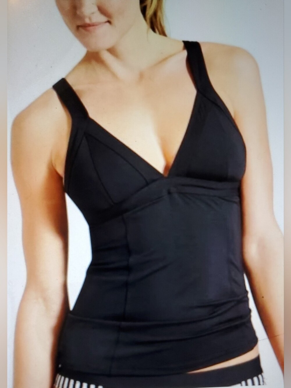 Athleta Clean Strap Black V-Neck Tankini Swim Top Women's Size S